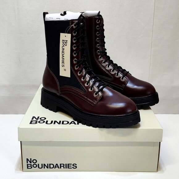 No Boundaries Knit Combat Boots US 10 Burgundy Lace Up Inside Zipper Memory Foam - Picture 3 of 9